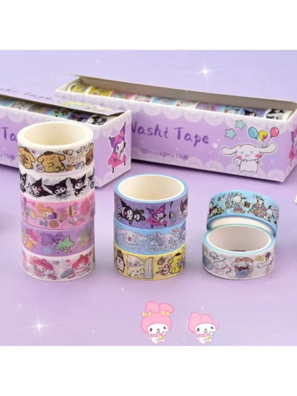 Hello Kitty, Kuromi & My Melody Washi Tape Set 10‑Roll Kawaii Crafting Tape